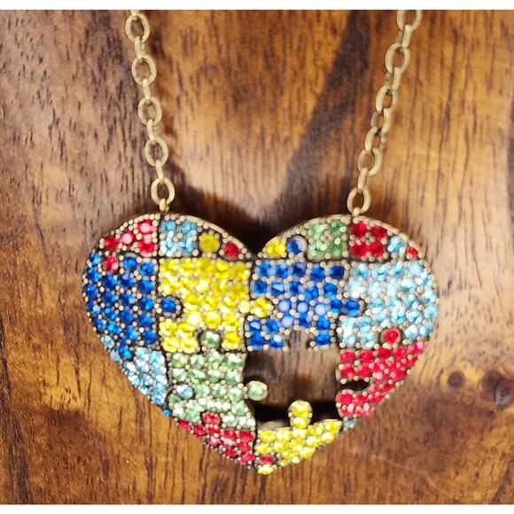 Missing Puzzle Piece Colorful Sparkly Rhinestone Convertible Necklace to Brooch - Picture 2 of 7